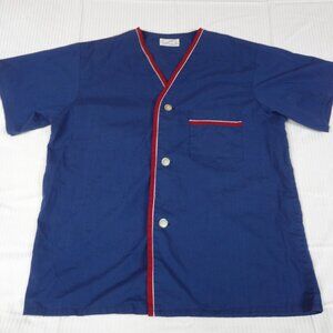 VINTAGE JOHN WEITZ V-NECK BUTTON FRONT PJ PAJAMA TOP MEDIUM BLUE J432